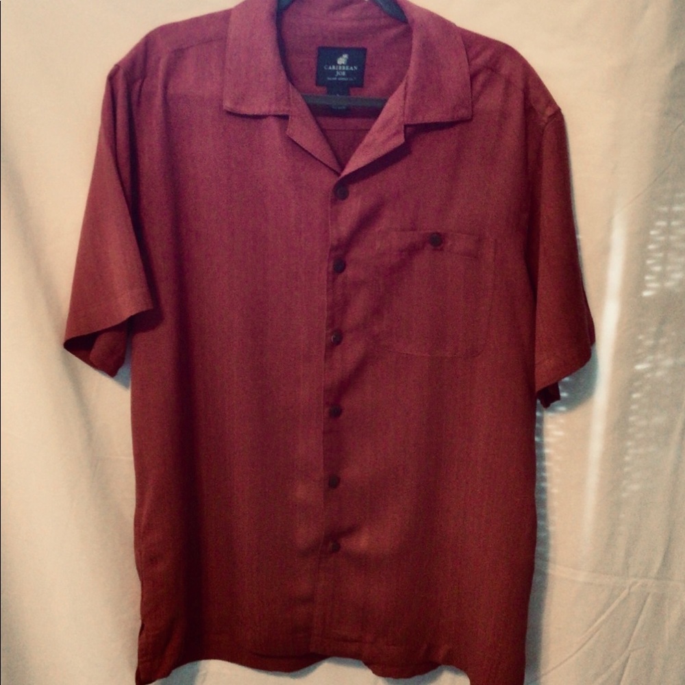 Carribean Joe Silk Button Down Rust Shirt Size Lg